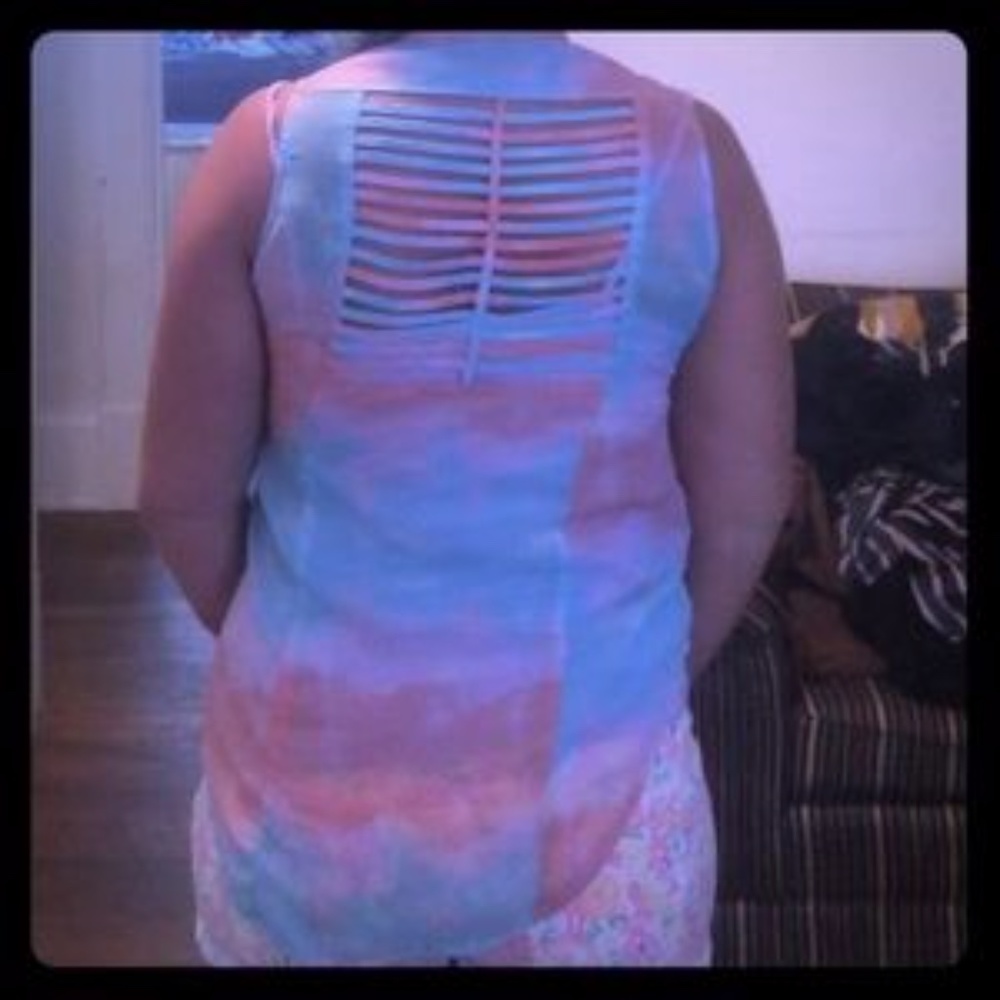 tie dye pink and blue shirt